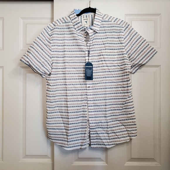 NWT Natural Blue Men's Button Up Linen Shirt - Picture 3 of 5